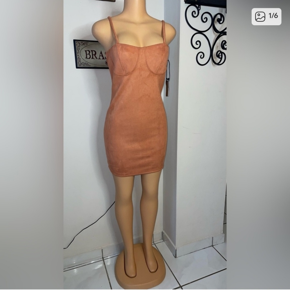 NWT Popular Basics Orange Dress Bodycon Spaghetti Straps Size L